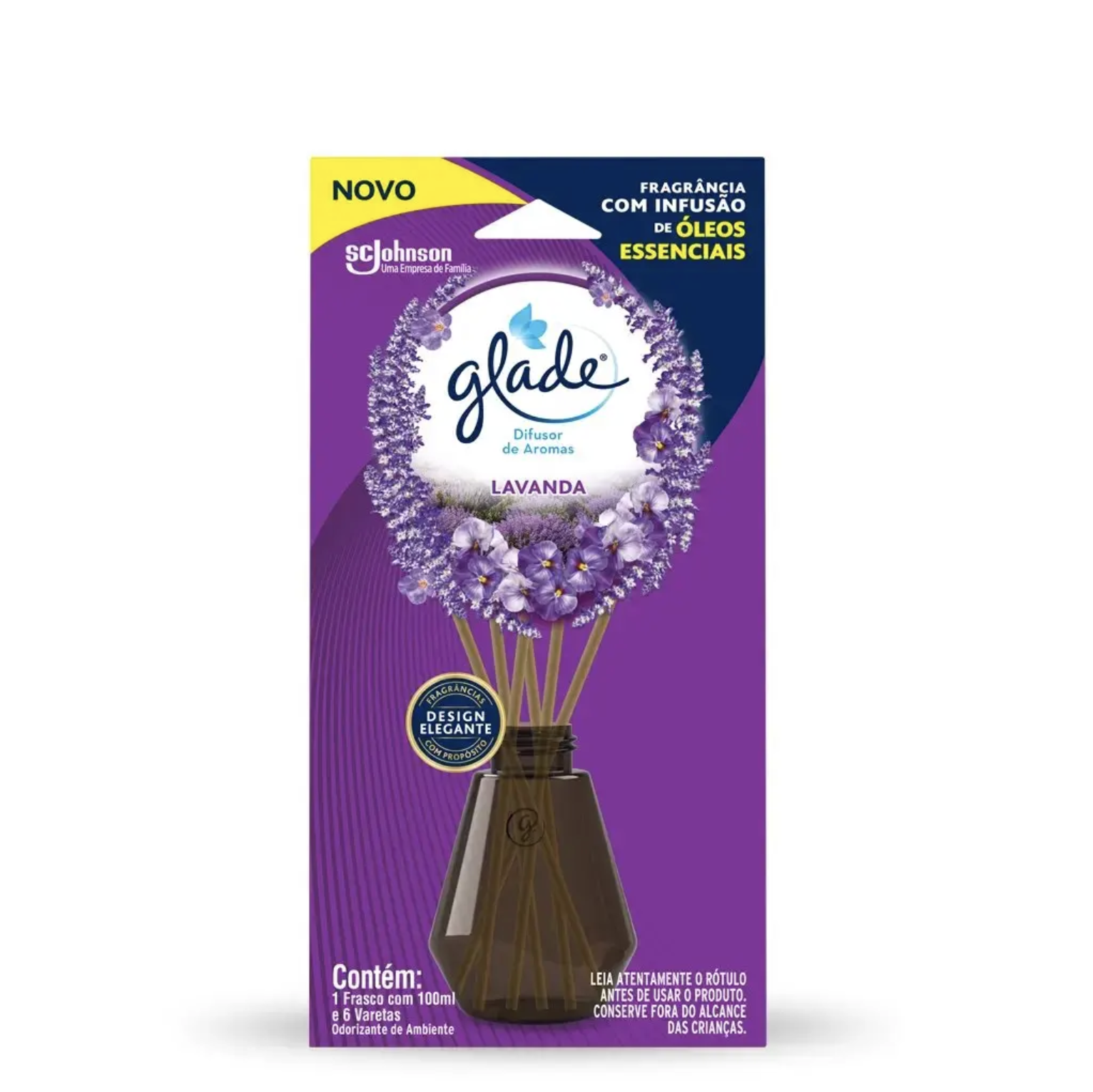 Glade Difusor de Aromas Lavanda, frasco de 100 ml e seis varetas